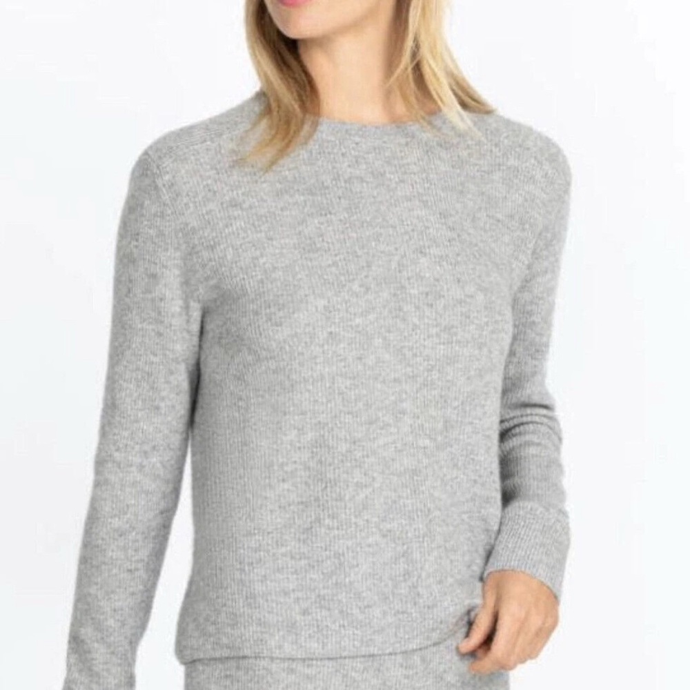 NEW Johnny Was Calme Cashmere Ribbed Pullover Gray Scoop Neck Sweater Large